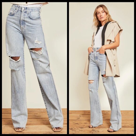 💕VERONICA BEARD💕 Dylan Straight Leg Jeans Distressed Pebble Stone Blue 25 NWT - Picture 7 of 16